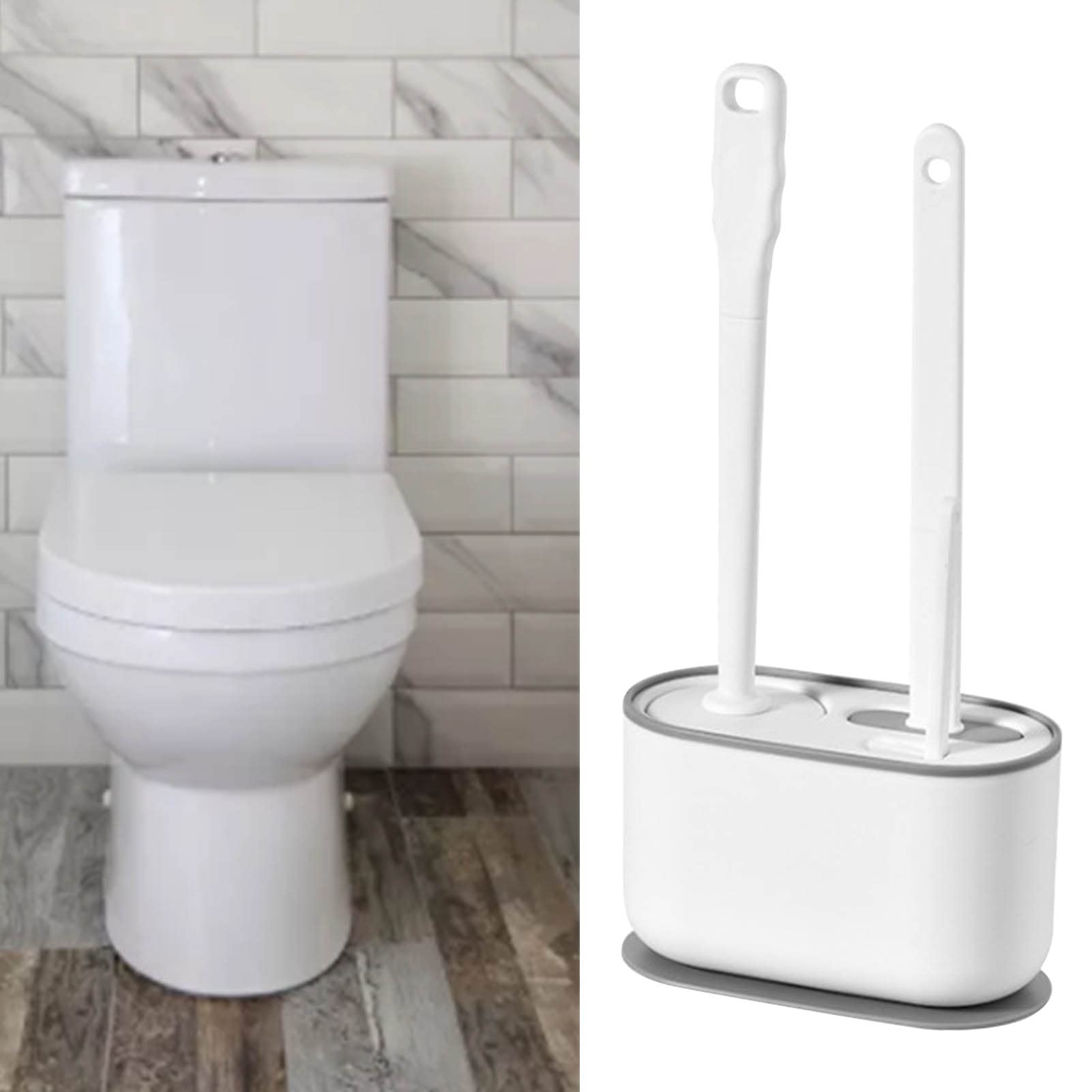 Cyrank Toilet Brush, Toilet Brush with Ventilated Holder Toilet Bowl Brush Plunger Set Toilet Brush Plunger Combo for Restrooms(White)