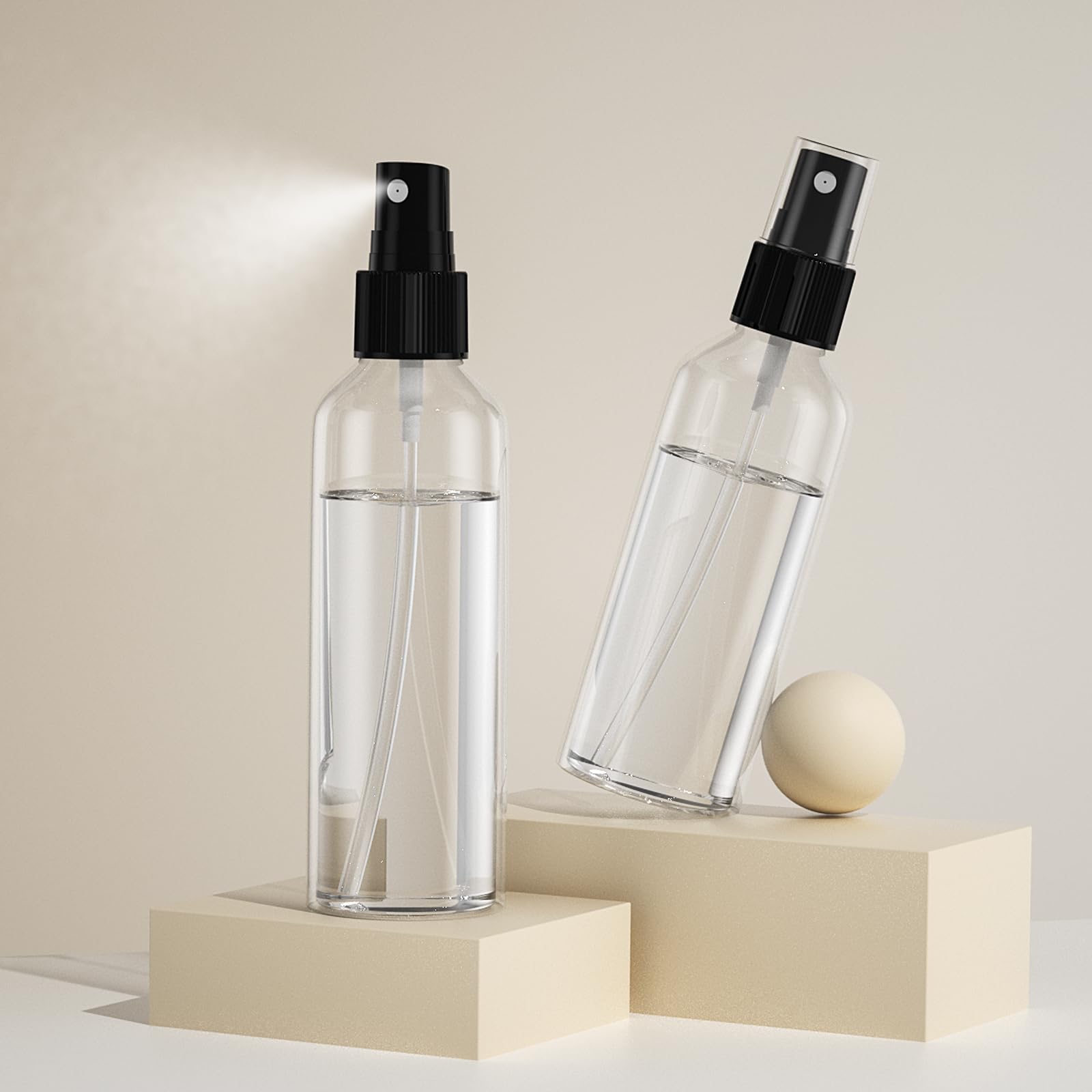 EPHECH Kleine Sprühflasche, 100 ml, transparent, feiner Nebel, Sprühflasche, Kunststoff, leer, nachfüllbar, für Hautpflege, Haarpflege, Pflanzenpflege, Hausreinigung und Desinfektion, 50 Stück