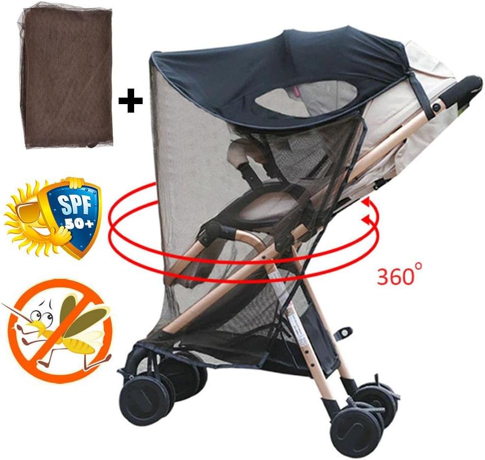 IMSHI Sun Shade for Strollers - Universal Adjustable SPF 50+ Sunshade with See Through - Upgraded Baby Stroller Anti-UV Canopy + Mosquito Repellent Net