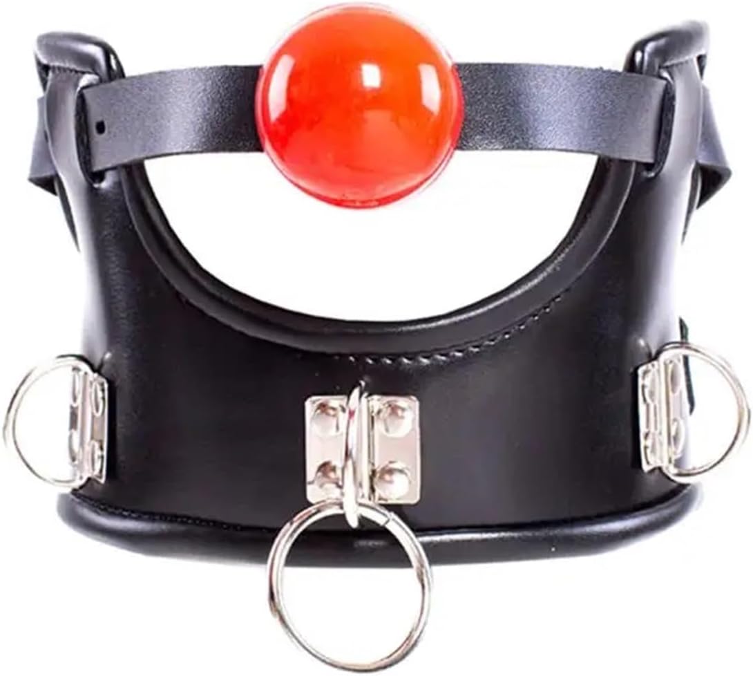 Leather Ball Open Mouth Gag with Full Head Harness Belt Roleplay Face Muzzle Gag Adult Sex Toys for Couple
