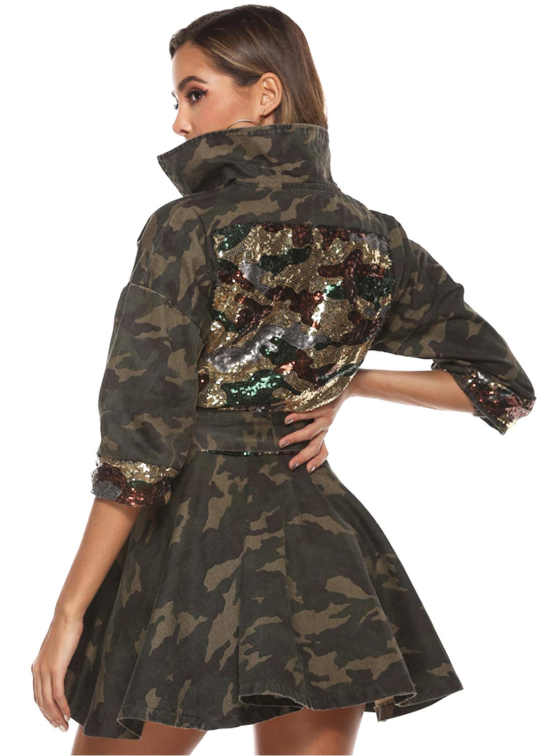 Women's Classic Casual Long Sleeve Camo Lightweight Zipper Outerwear Short  Jacket