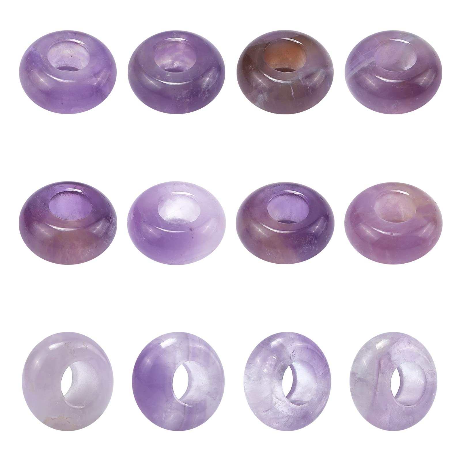 NBEADS 12 Pcs 5mm & 12mm Natural Amethyst European Beads Rondelle Purple Gemstone Beads for DIY Bracelet Necklace Jewelry Making