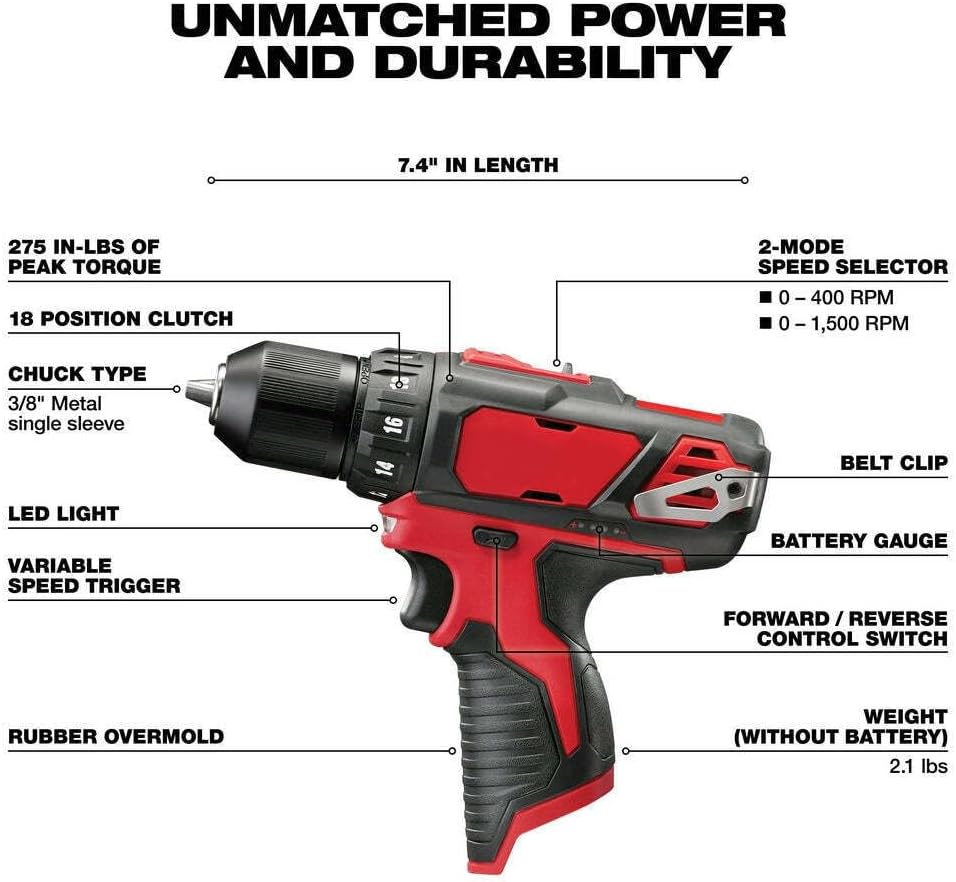 2494-22 for MiIwaukee 12V Cordless Power Lithium-Ion 2-Tool Combo Drill Driver Kit