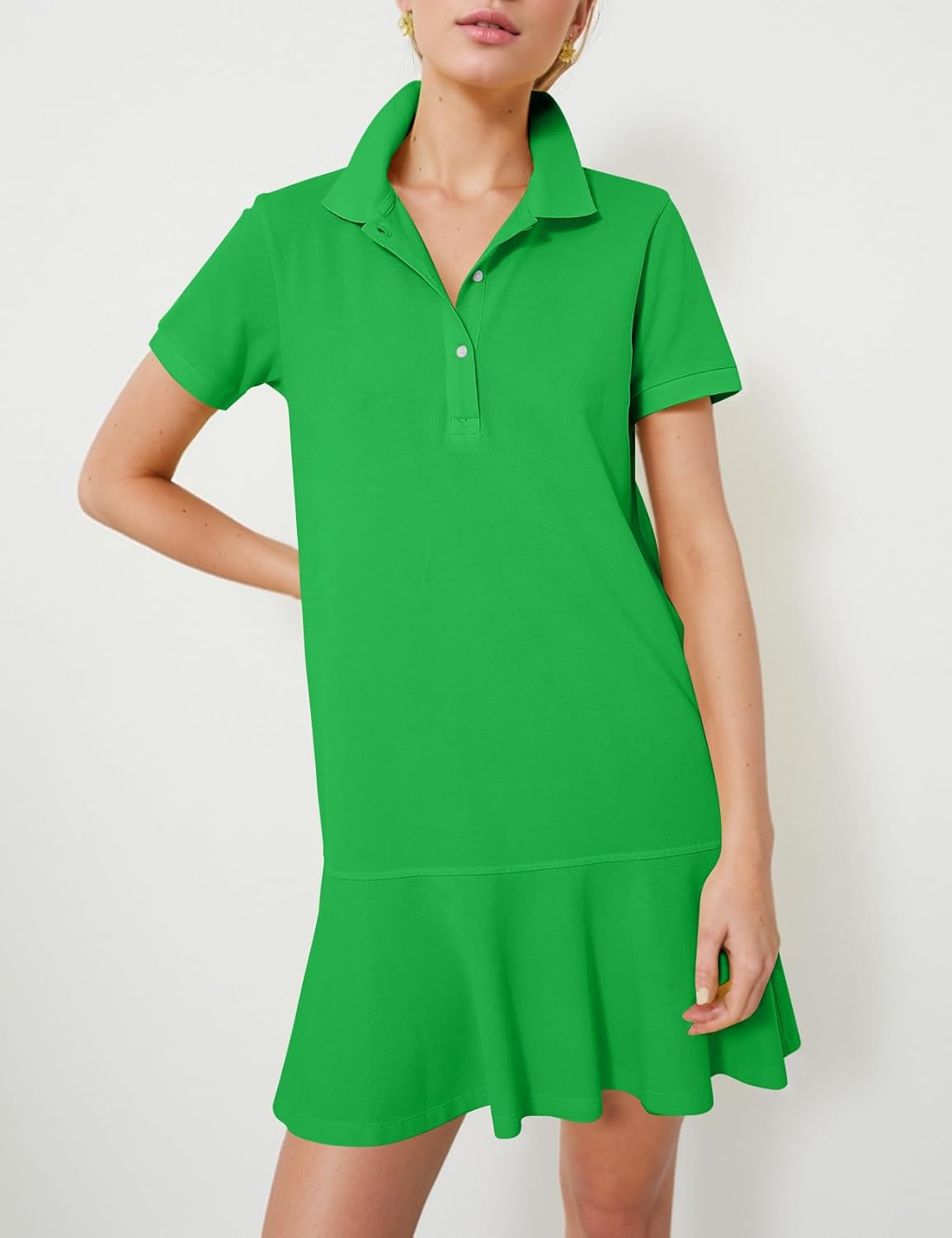 Kissonic Women's Polo Dress Short Sleeve V Neck Ruffle Hem Casual Summer Golf Tennis Mini Shirt Dresses - Image 3