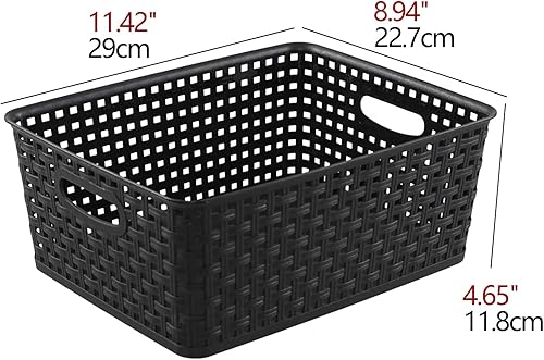 Miniatura 3 de Cestas de almacenamiento de tejido de plástico, cestas de plástico para estantes, color negro, 4 paquetes