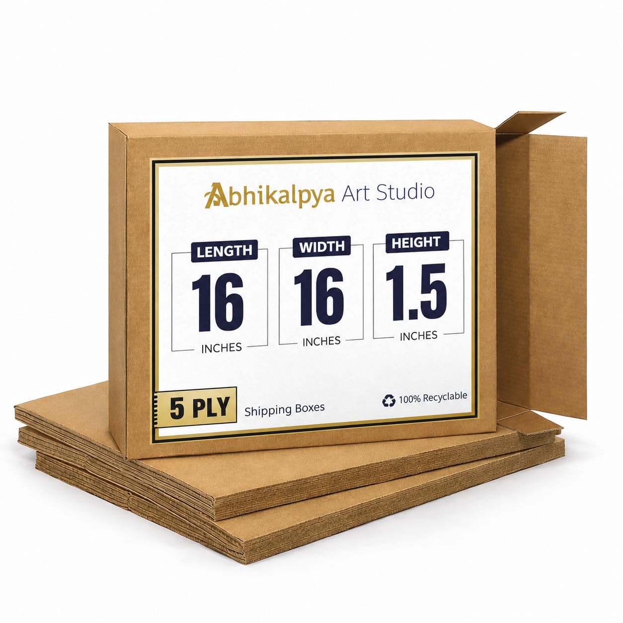 AbhiKalpya Art Studio 5 Ply Packaging Box 16 x 16 x 1.5 Inches Square Heavy Corrugated Box for Photo Frames, Documents, Posters & E-commerce Packaging (4)-image-29