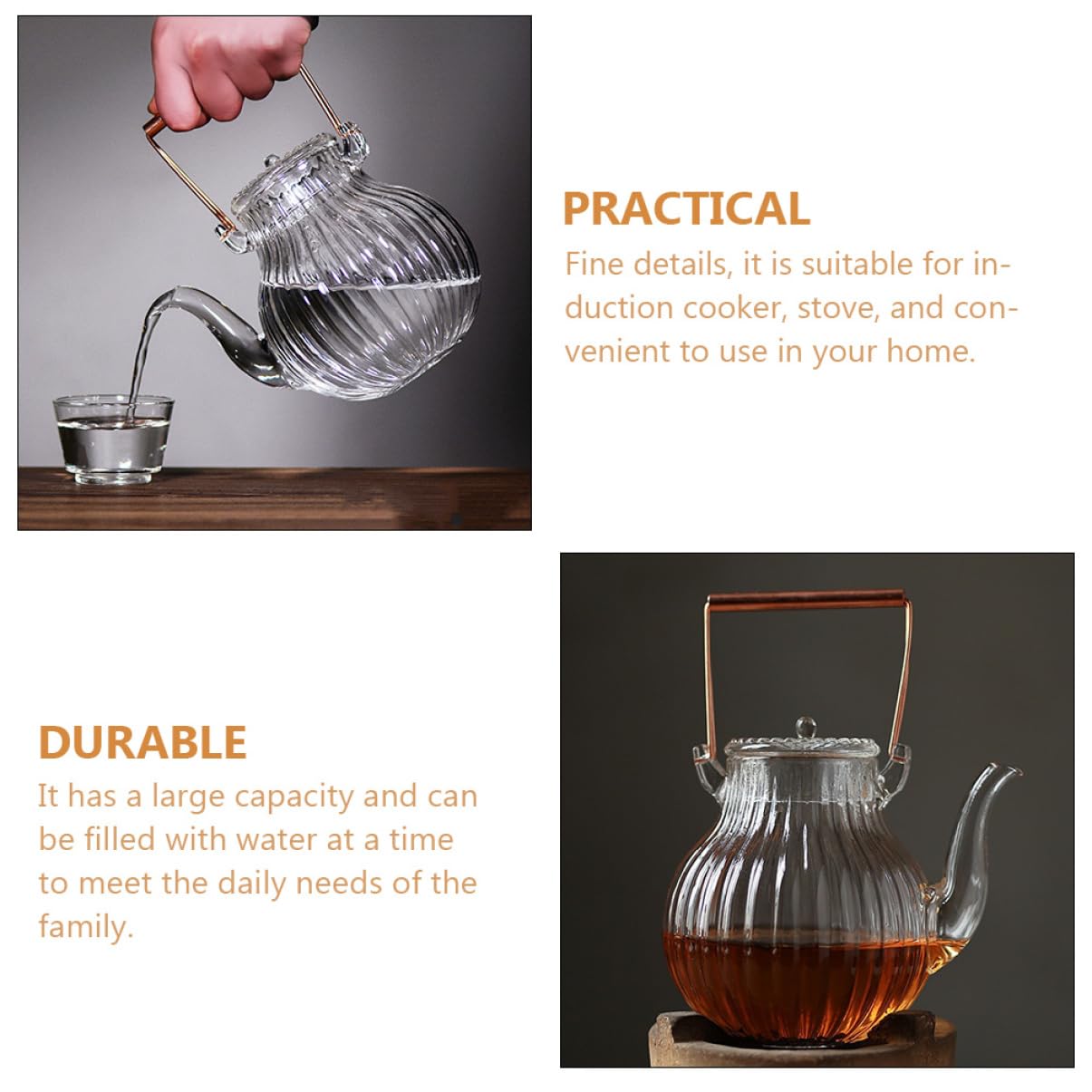 BRIGHTFUFU Insulated Teapot Heat-resistant Glass Tea Kettle Whistling Portable Stovetop for Camping