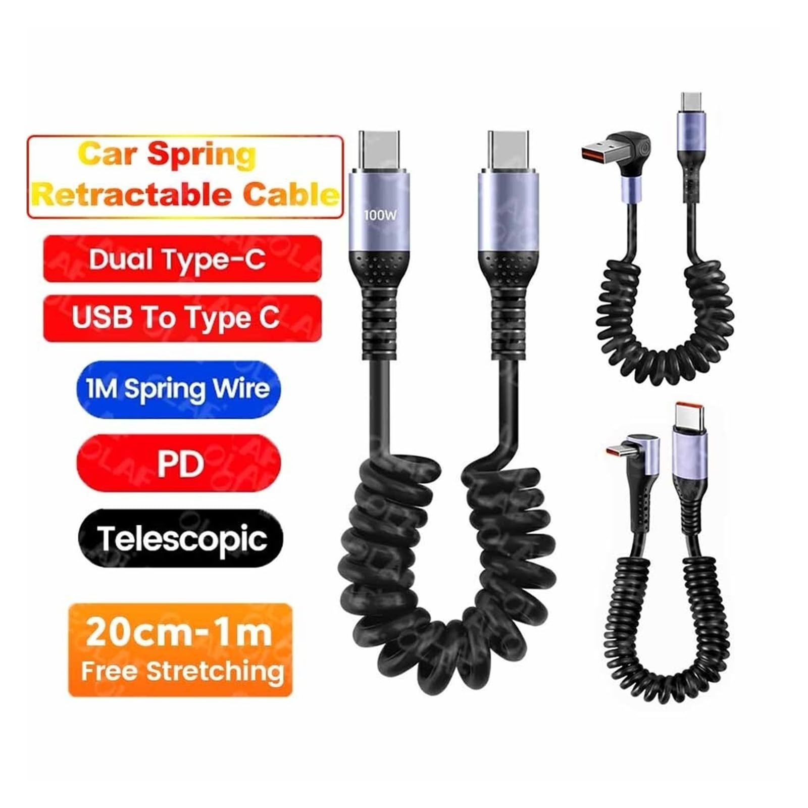 USB C Molla Gomito 6A 66W Carica Veloce Tipo C Cavo per iPhone per Samsung | 66 W C a C