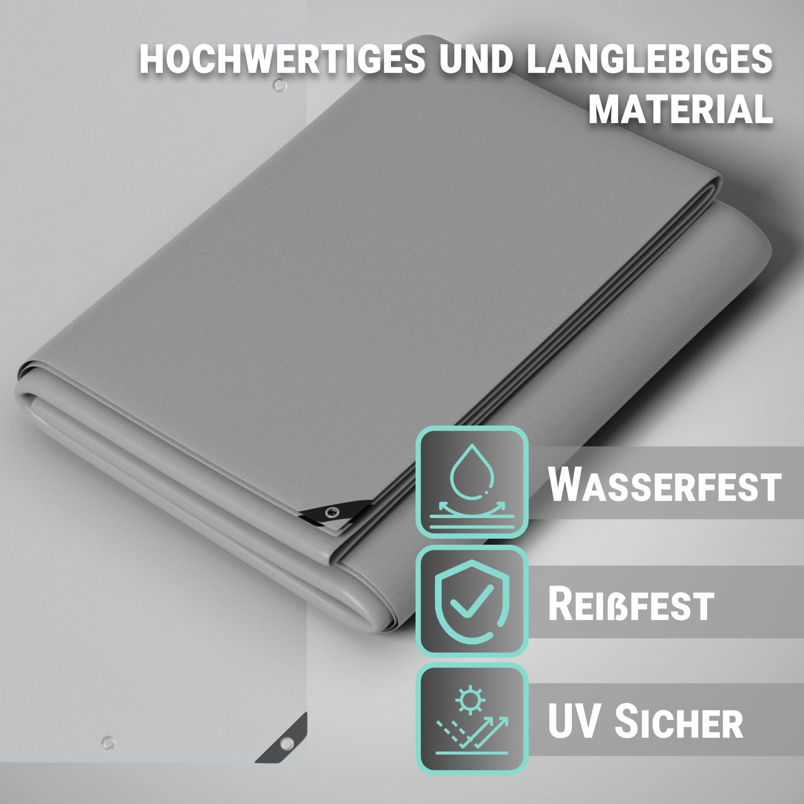 Allzweck-Abdeckplane 4,0x6m - 260g/m² Grau UV-resistent, wasserfest, PE/PVC, reißfest, für Außen & Innen, mit Alu-Ösen