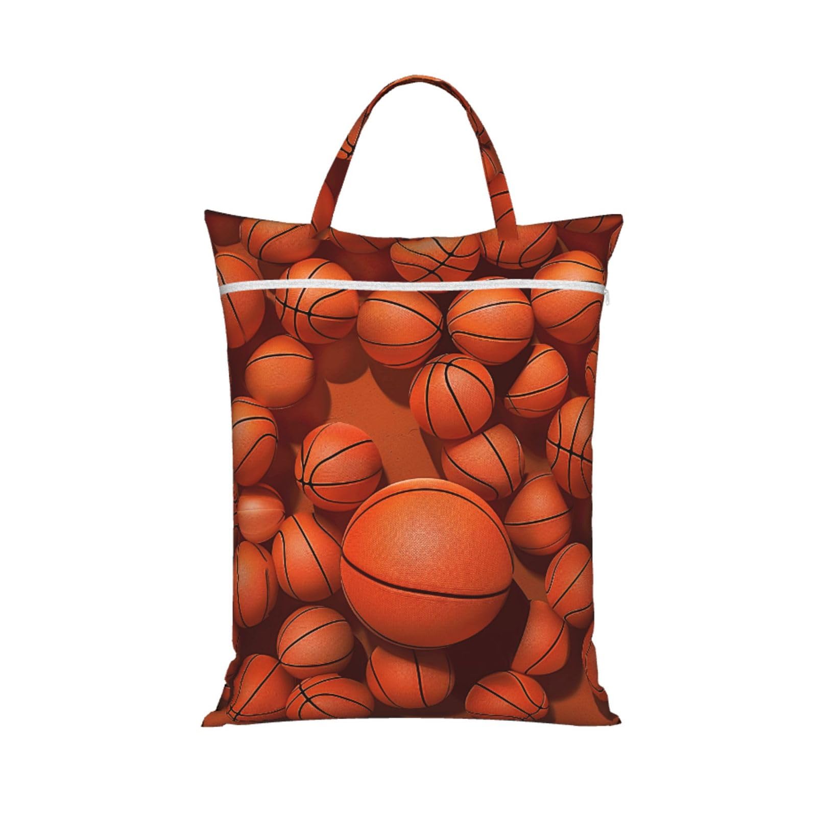 Large Travel Laundry Bags,Basketball Orange Print with Handle Foldable Laundry Bag for Holidays Gym Swimming and Family Trips, 1Pcs