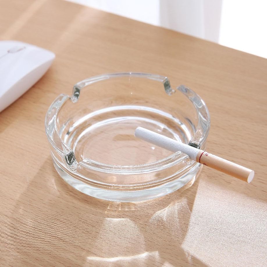 Glazora Hub Elegant Crystal Glass Ashtray for Cigarettes 101 MM Set Of 1, Heavy Duty, Modern Round Design, Perfect For Home, Office, Patio, or Indoor/Outdoor Use – Easy to Clean, Clear