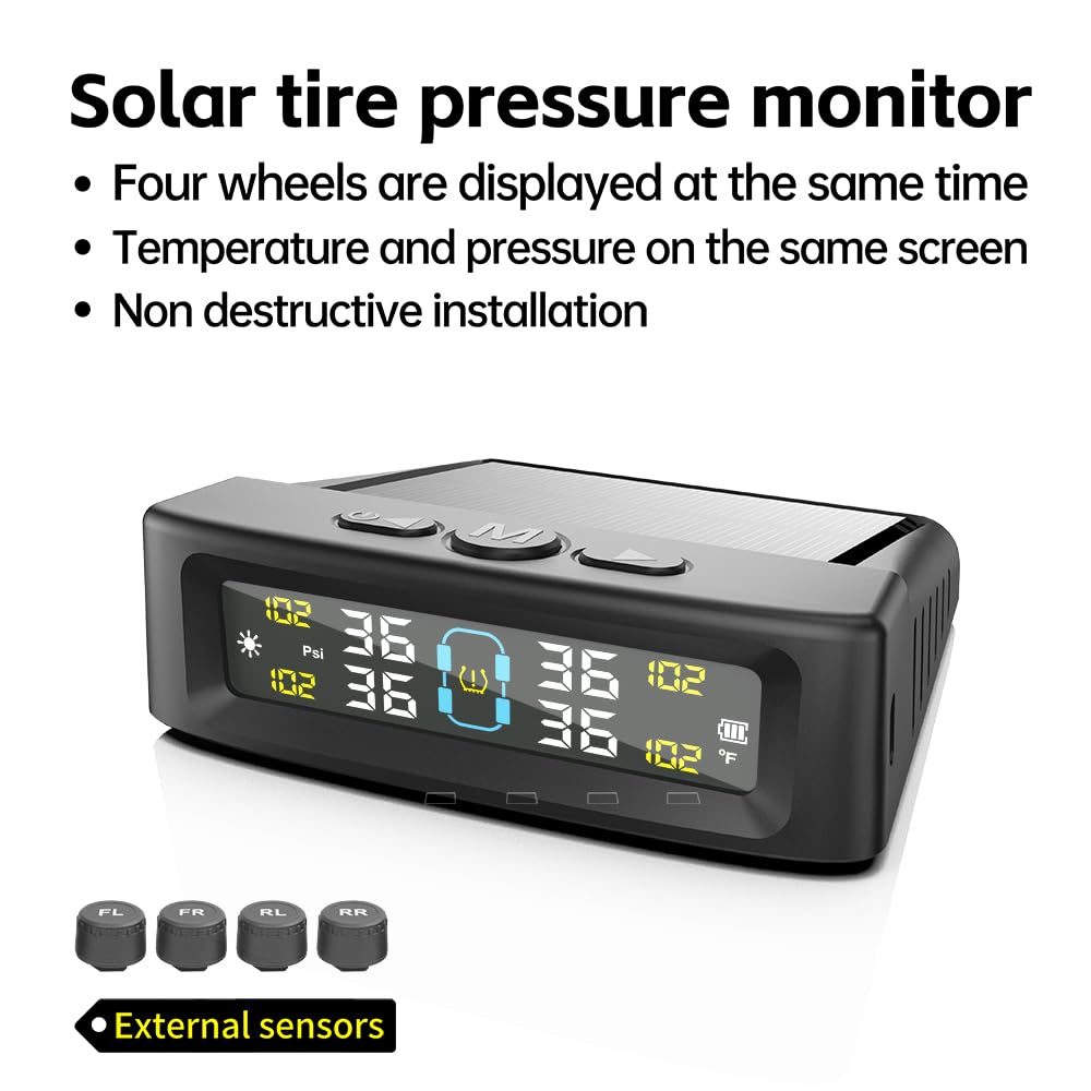 Capteur Pression Pneu pour Chevrolet Trailblazer 2001-2023, TPMS SystèMe De Surveillance De La Pression des Pneus Solaire sans Fil avec 4 Capteur