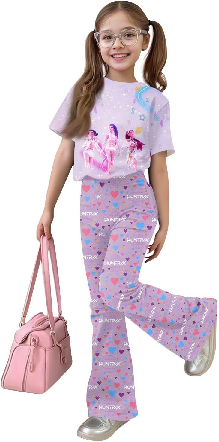Girls 2 Piece Outfits Fashion Singer Cartoon Short Sleeve Tops and Pants Cute Movie Star Tracksuit Casual Clothings