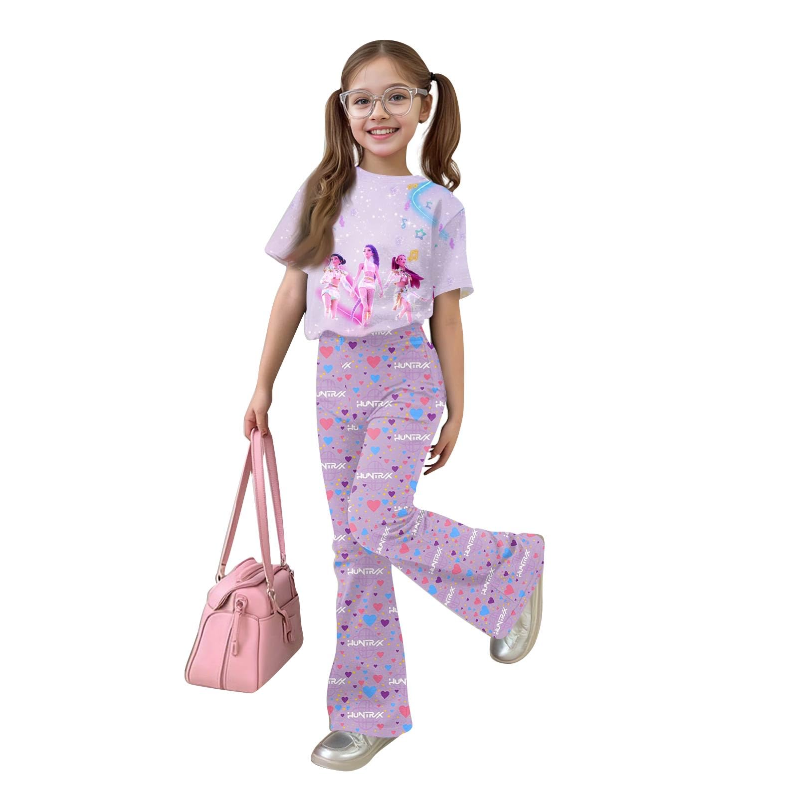 Girls 2 Piece Outfits Fashion Singer Cartoon Short Sleeve Tops and Pants Cute Movie Star Tracksuit Casual Clothings