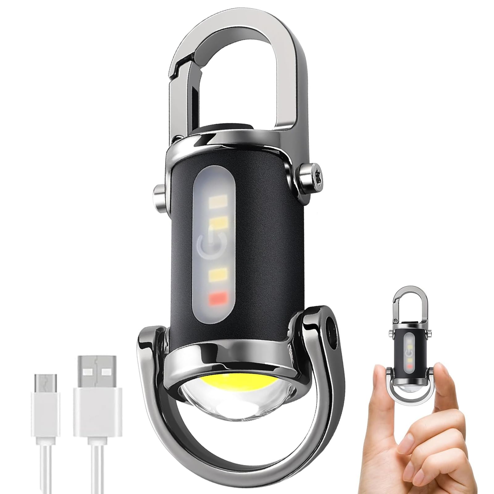 1200LM Super Bright Mini Keyring Torch Waterproof Mini LED Torch Key Ring Torch LED Rechargeable with Power Bank for Outdoor Camping (Silver)
