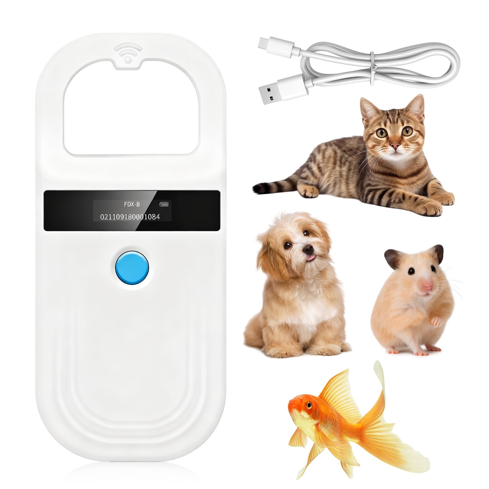 Scanner de Micropuces pour Animaux, Lecteur de Micropuces Portable, Lecteur de Micropuces pour Chiens, Lecteur de Micropuces pour Animaux de Ccompagnie, Animaux de Ferme (Blanc)