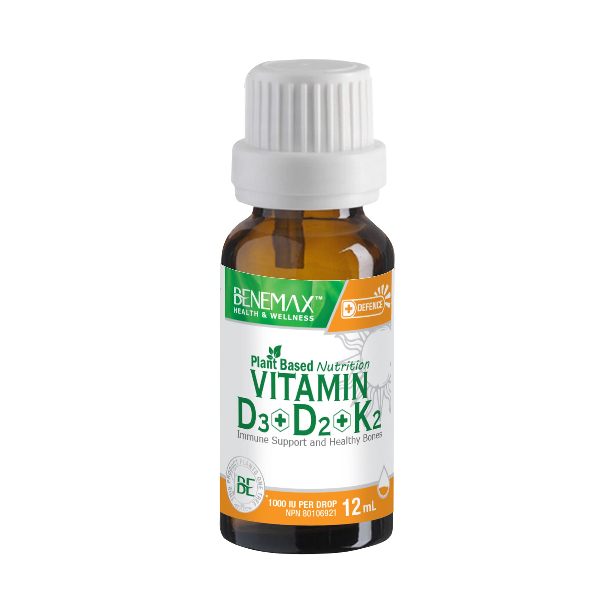 Benemax Complete Liquid Vitamin D + K2 Plant-Based Drops 12ML Vitamin D Liquid Drops for Bones, Immune, Heart Health & Boost Energy