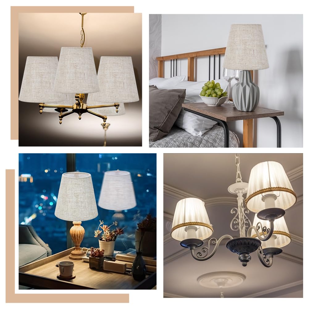 UNICRAFTALE 8 paralumi per lampadari, in lino, 9 x 14 x 13 cm, paralume in iuta, piccoli paralumi a morsetto, per lampada da tavolo, lampadario