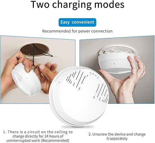 Miniatura 8 de LIZVIE Cámara espía con detector de humo, 10000mAh 1080P HD, cámara detector de humo con visión nocturnadetección de movimiento, control remoto y
