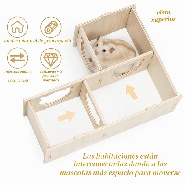 Foto 2 de 8 de RHQFDM Casa de Madera para hámster Casa para Roedores Escondite para hámster Ecketage hábitat para jerbos