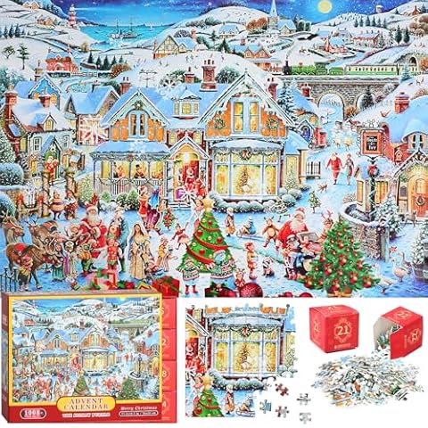 Advent Calendar 2024 Jigsaw Puzzle, 24 Box Christmas Countdown Calendar for Adult Kids, Family Game In Christmas, Christmas Decor Family Gifts Christmas Puzzles, 1008 Pieces,19.7 inches x 27.6 inch (Christmas Town) Cover
