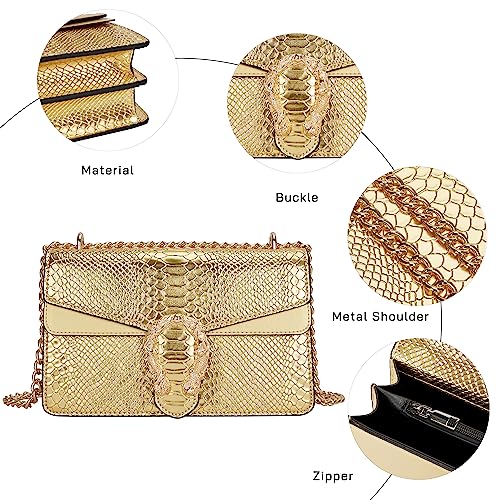 Crossbody Chain Purses for Women - Crocodile Snake Pattern Leather Shoulder Handbags Evening Clutch Satchel Bags3