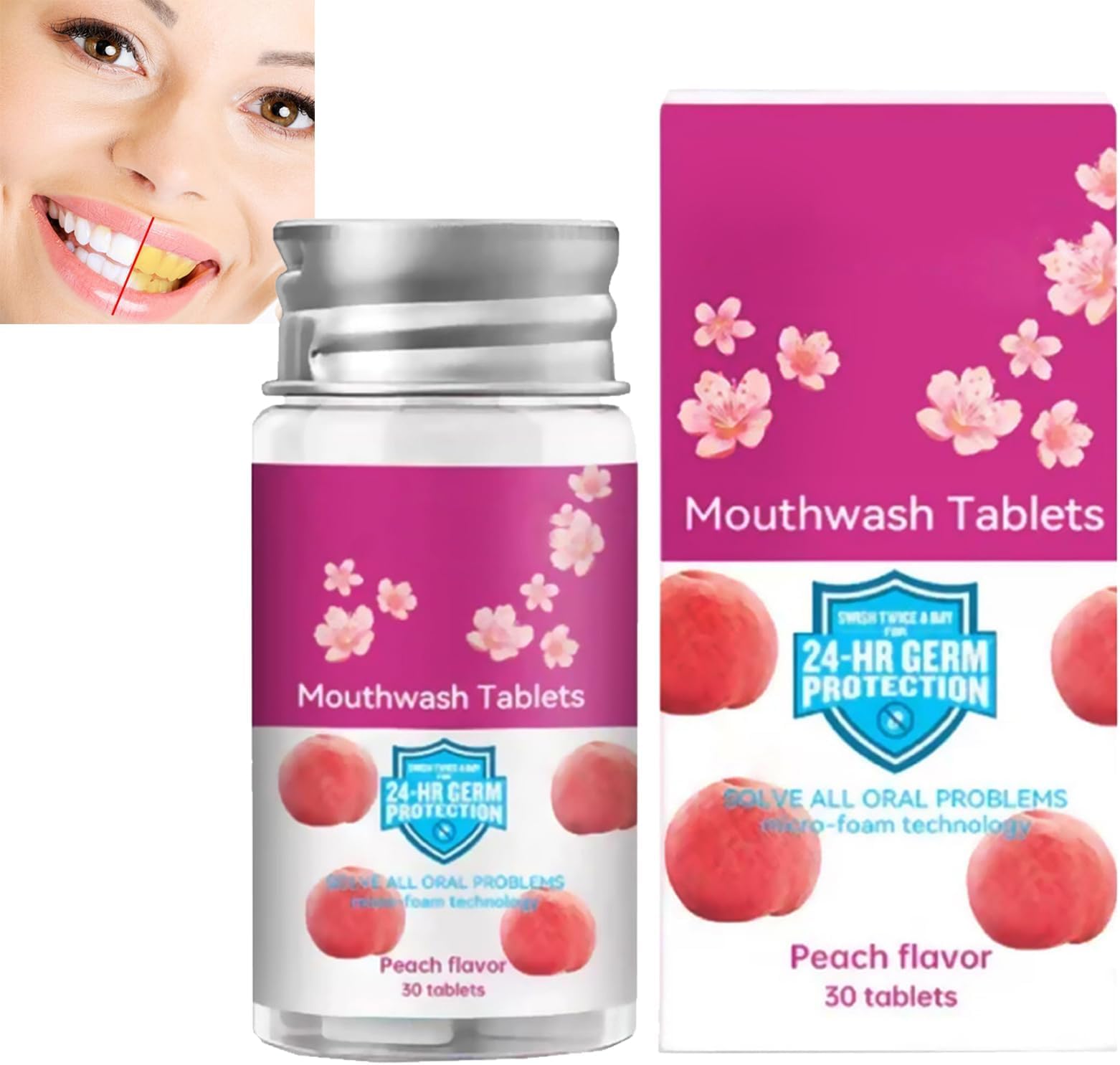 KASTWAVE30 Pieces Mouthwash Tablets, Natural Concentrated Mouthwash for Bad Breath, Freshens Breath & Cares for Gums, Portable & Easy to Use, Mouth Care Solution