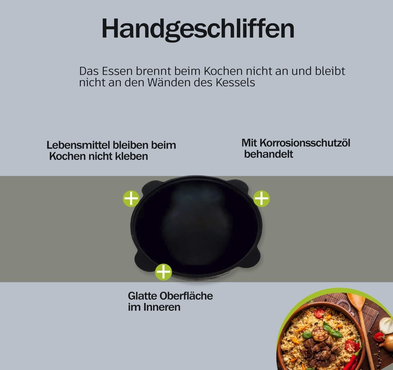 Kazan Gietijzeren kookpan 40 cm, 12 l, met deksel van gietijzer, 40 cm, spons, houten lepel, schuimlepel voor Plov 48 cm, Oezbekistan kookpan WOK 12 liter, met deksel van gietijzer
