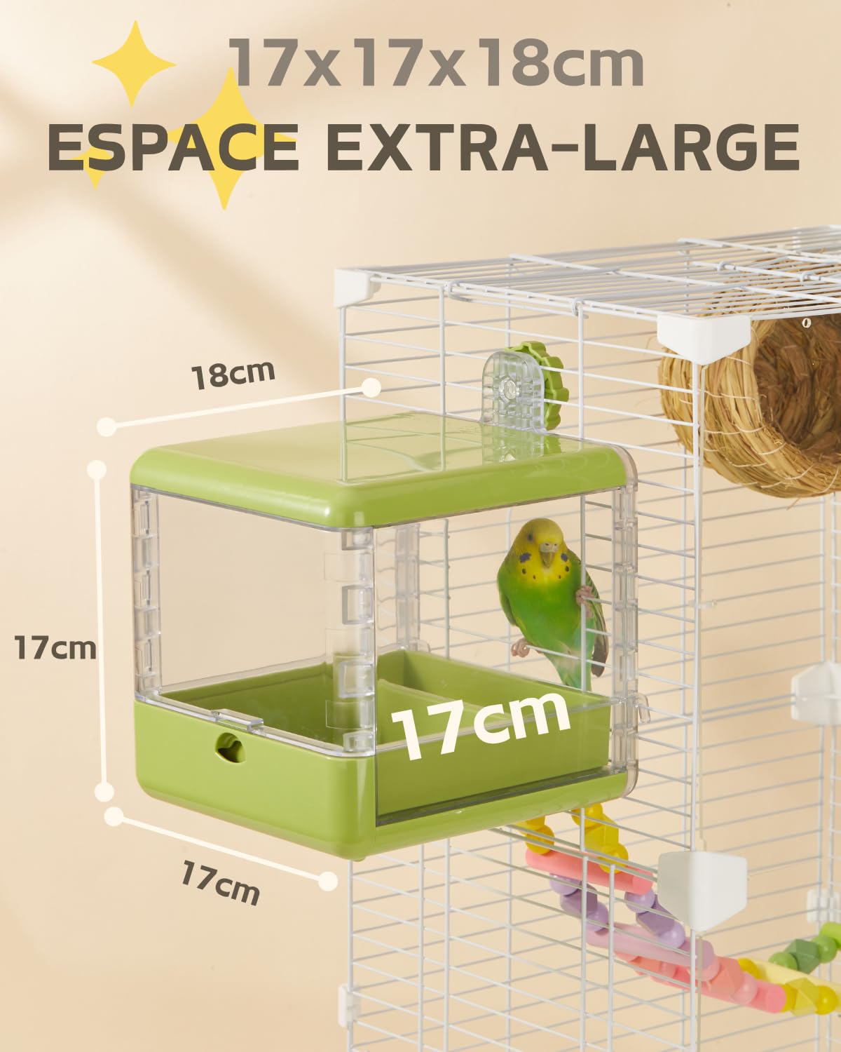 Bain d'oiseaux pour Cage, Bol Suspendu pour Oiseaux, Accessoires pour Cage à Oiseaux adaptés aux Oiseaux de Petite et Moyenne Taille, perroquets, inséparables, pinsons, perruches (Vert)