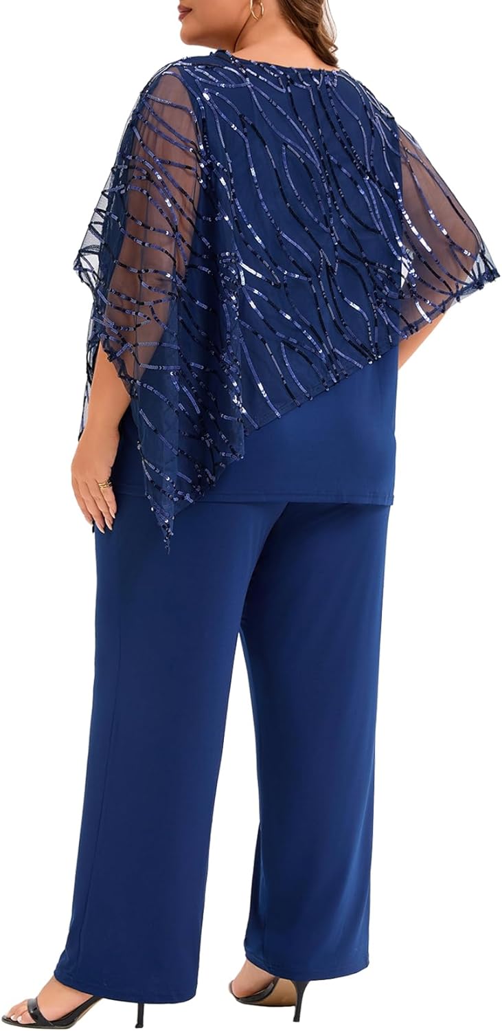 Plus Size Mother of The Bride Pant Suits 2 Piece Set Elegant Embroidered Sequins High Low Hem Wedding Guest Outfit for Women - Image 6