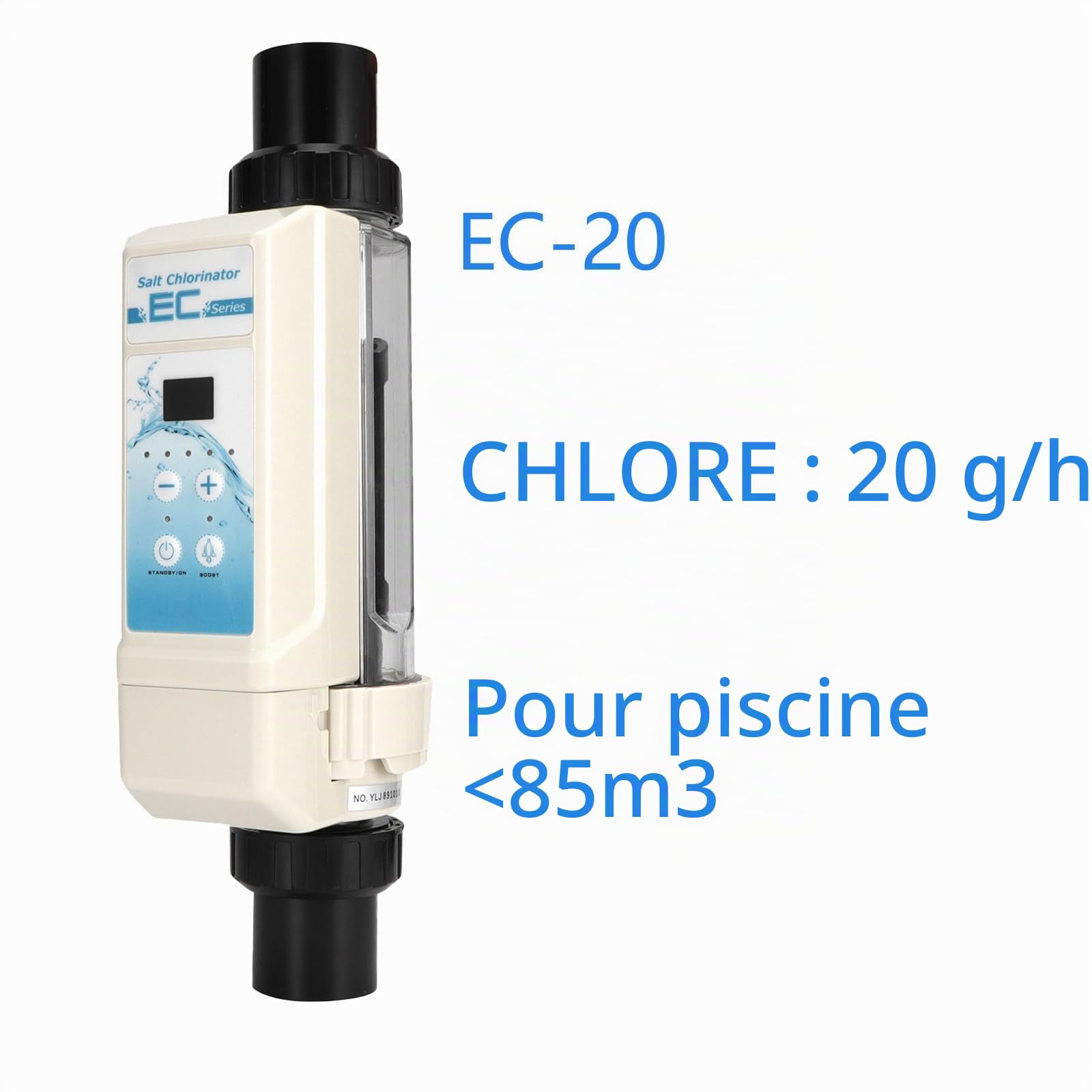 Électrolyseur Piscine Salée Professionnel, Chlorinateur 8-20g/h, Affichage Salinité, Nettoyage Automatique, pour SPAs et Centres Thermaux 20g/h