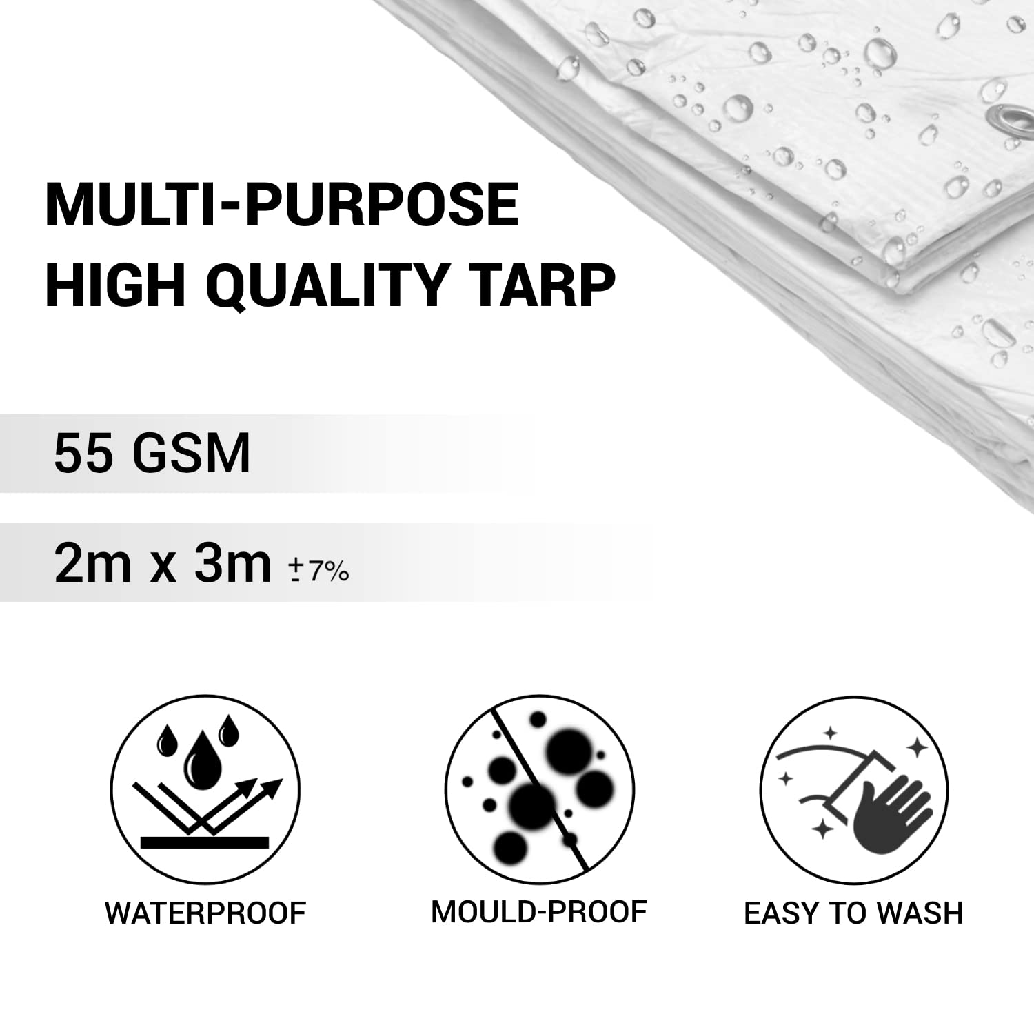 SKIR'CO Bâche blanche 4 x 5 m - Imperméable - 55 g/m² - Avec œillets - Bâche de protection multifonction pour voiture