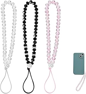 3PCS Phone Charms, Aesthetic Sparkling Handmade Wrist Strap Mobile Charm With Crystal Beads for Case String, Anti-Lost Key...