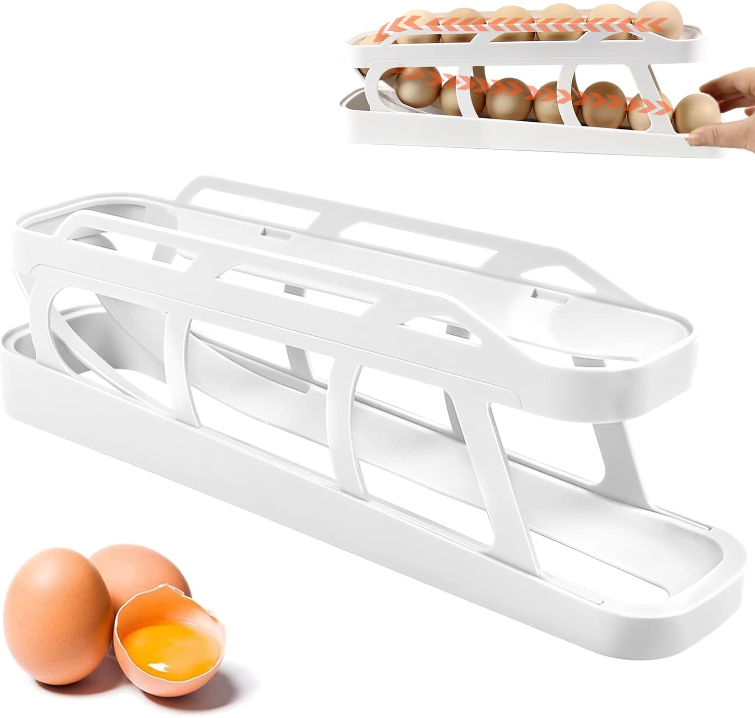 Egg Dispenser Egg Container For Fridge, Slim Rolling Egg Storage Rack