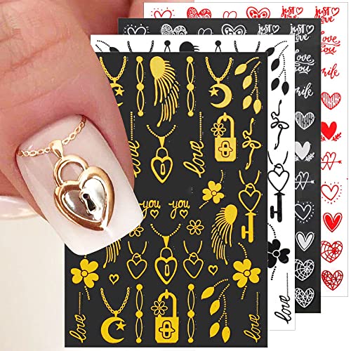 Valentines Nail Stickers, 3D Lock Key Nail Art Stickers Love Heart Necklace Valentines Nail Decals Hearts Nail Decor Self-Adhesive Valentines Day Stickers For Nails Diy Women Nail Accessories,8 Sheets #TOP7