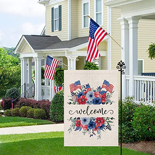 4Th Of July Garden Flag Patriotic Welcome Flowers Memorial Day American Flags Vertical Double Sided Fourth Of July Independence Day Yard Outdoor Decor 12.5X18 Inch #TOP3