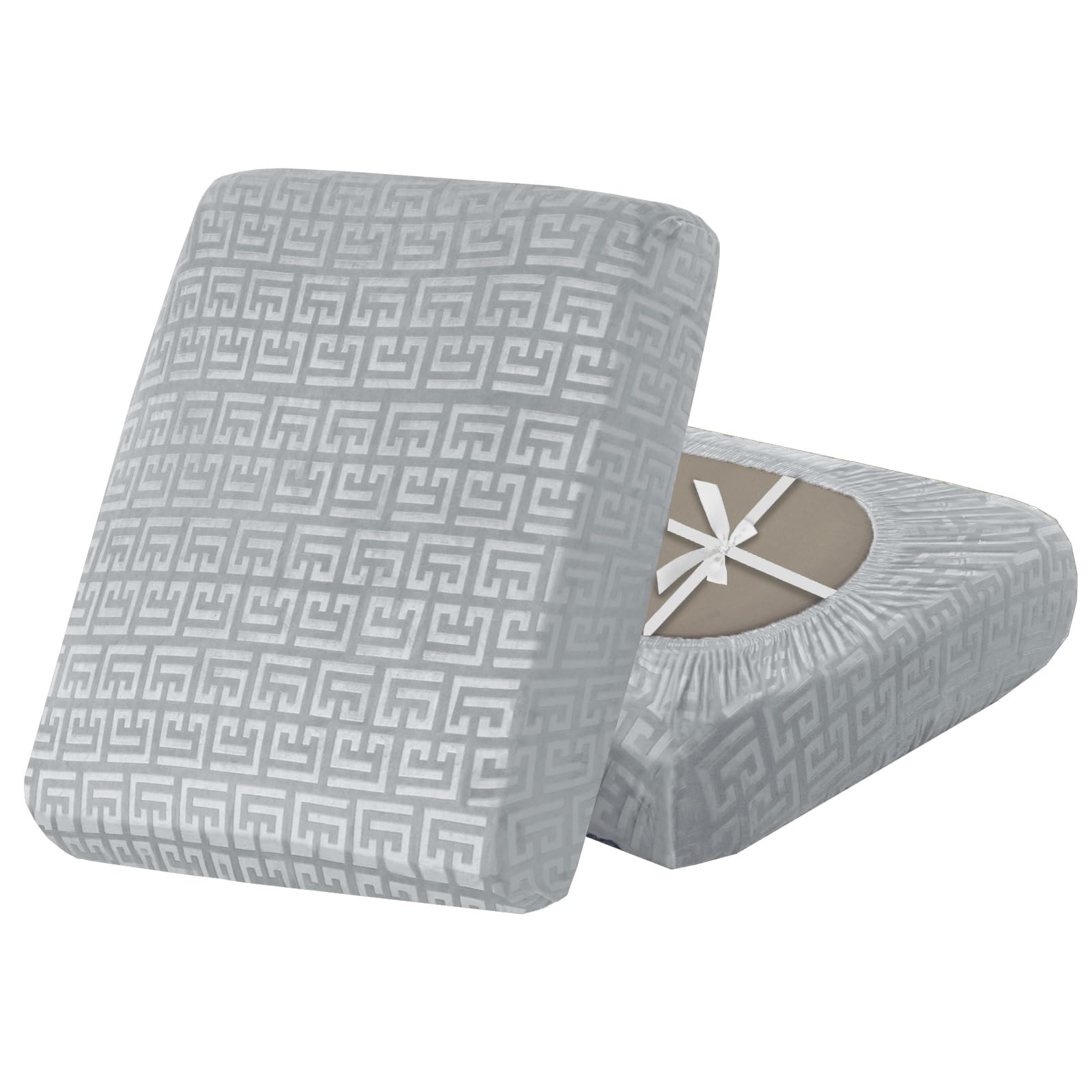 SYLC Stretch Sofa Cushion Covers Velvet Knurling, Non Slip Seat Covers for Sofas with Ties, Fitted Caravan Cushion Covers for Sofa/Settee/Couch/Motorhome (Light gray,1pc Large chaise) — image 1