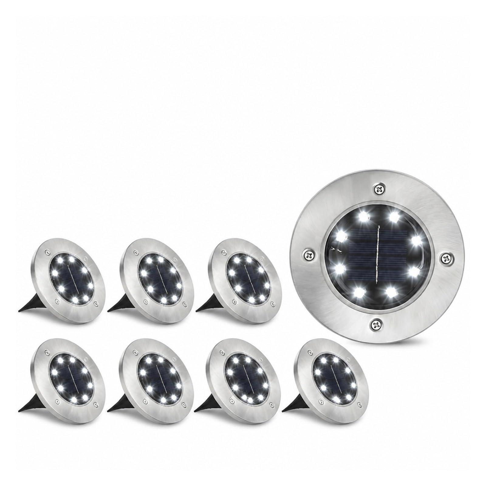 AMRTTWY In Ground Lights, Solar 8LED Ground Lights Outdoor Stainless Steel Lamps(White-8PCS)