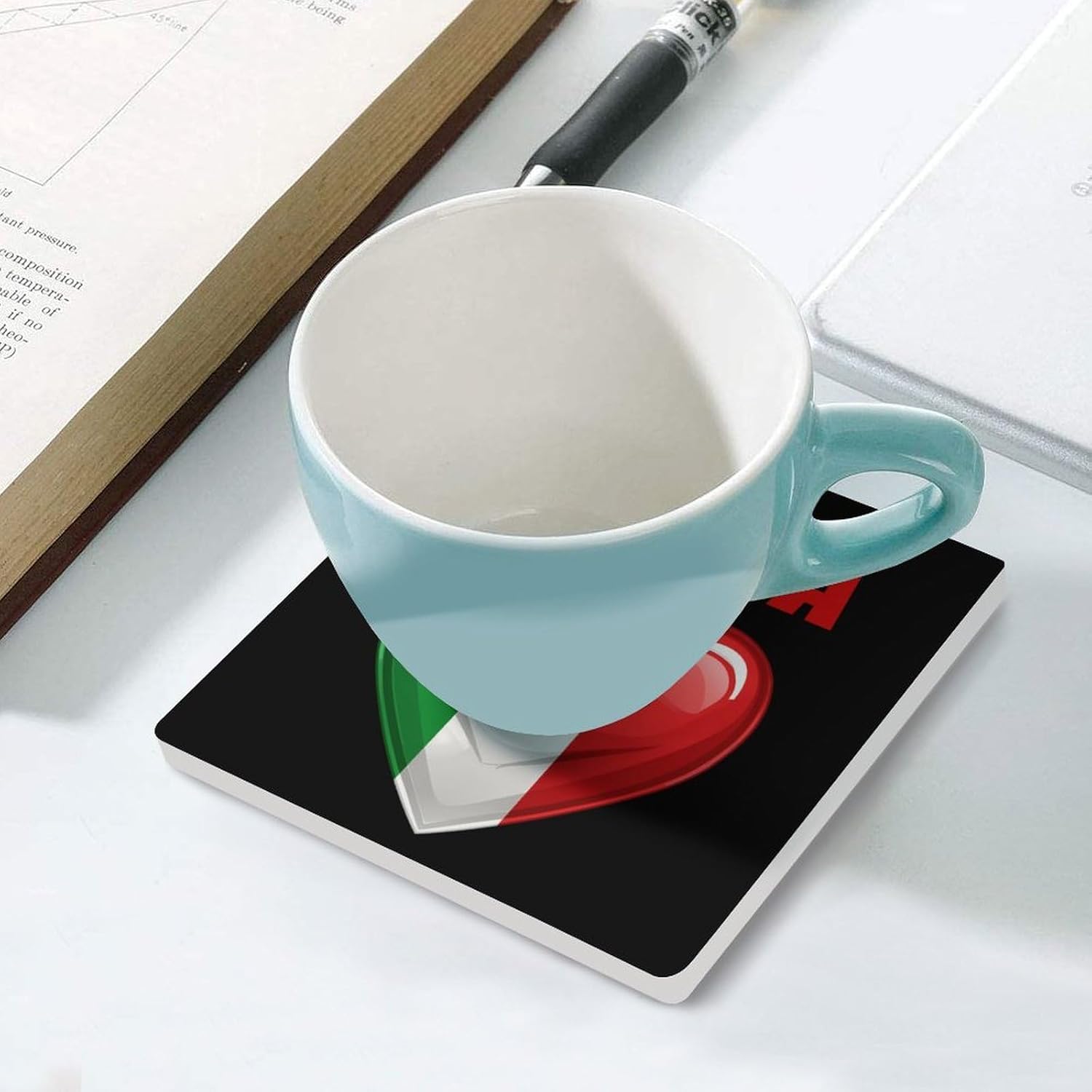 Italy Flag Coaster for Drinks Square Ceramic Table Coasters Stone Mat Crafts 6PCS Home Kitchen Decor