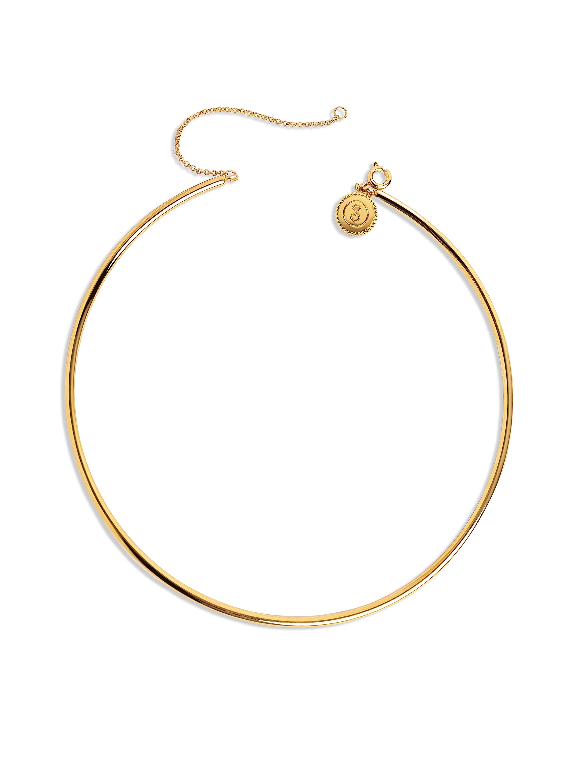 SINGULARU Choker Line Chain - Collar Rígido Ajustable Sencillo en Latón con Acabado en Baño en Oro de 18Kt o Rodio - Joyas para Mujer - Varios Acabados - Hecho en España