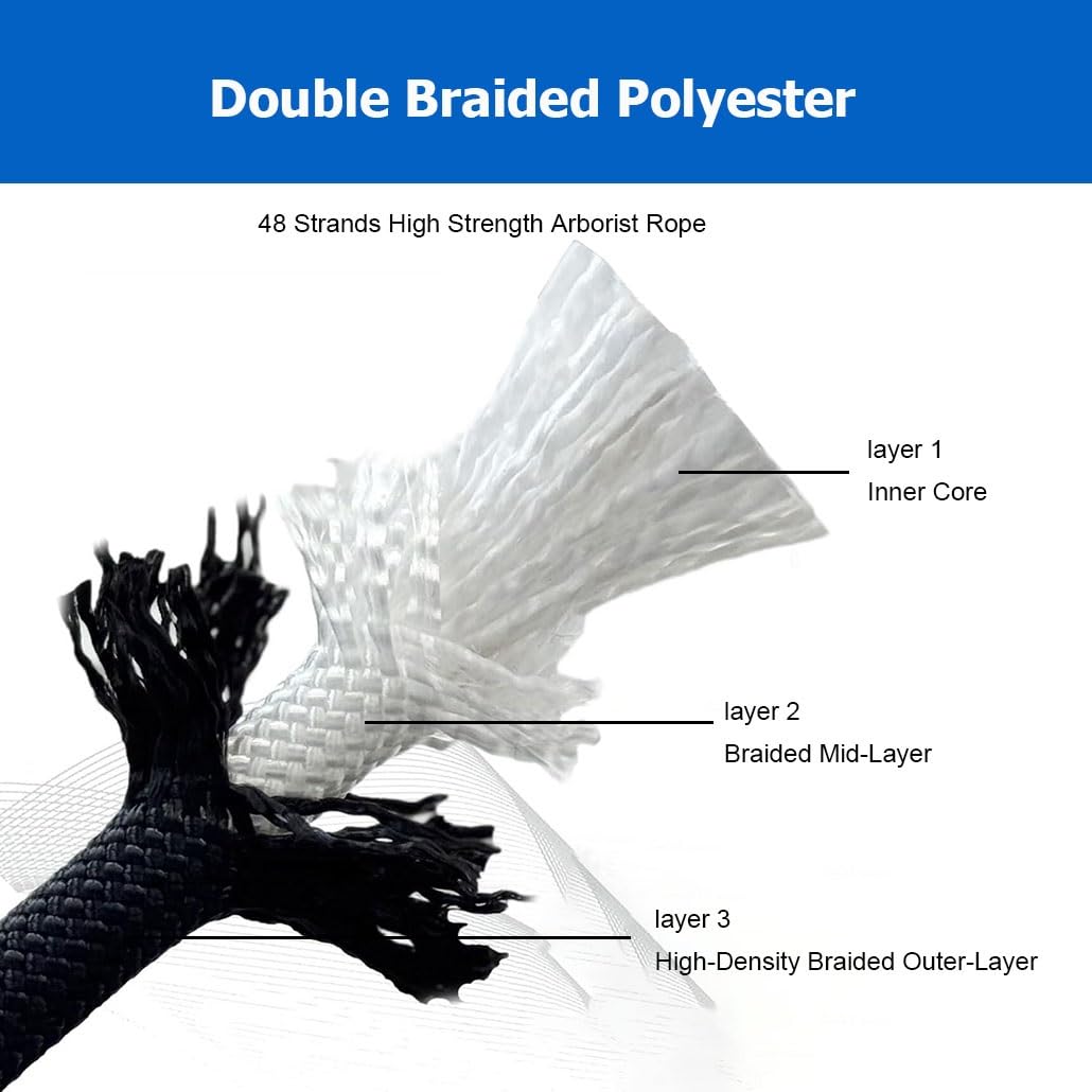 Corde d'amarrage Haute résistance 6 mm Arbt - Corde d'arbre Double Couche en Polyester de 20 m, idéale pour Les activités de Plein air, Le Camping, la Voile, l'amarrage, etc. - 48 Cordes de