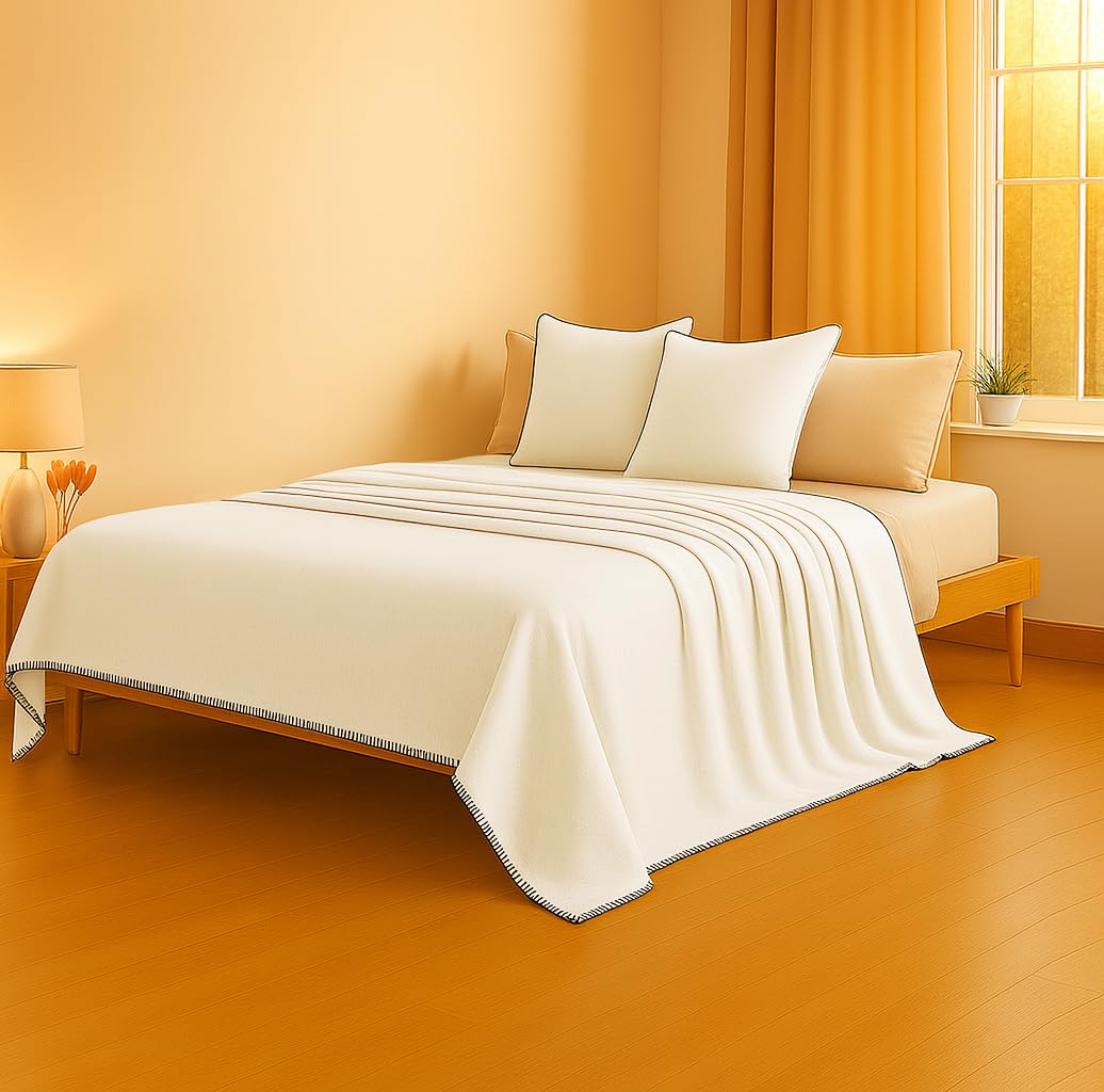 SANMARINO Premium Flannel Blanket | 300 GSM Ultra-Soft Plush Comforter | Heavyweight All-Season Blanket (Off-White1, Double, 1700 g, 90×90 Inches)-image-45