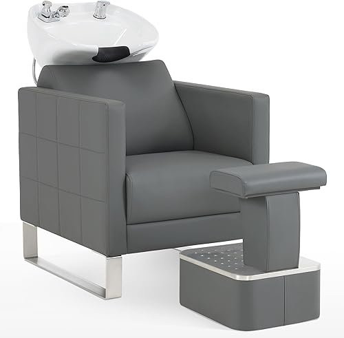 BarberPub Juego de tazones y sillas de cerámica para champú de lavado a espalda para peluqueros y estilistas, estación de unidad ajustable para spa