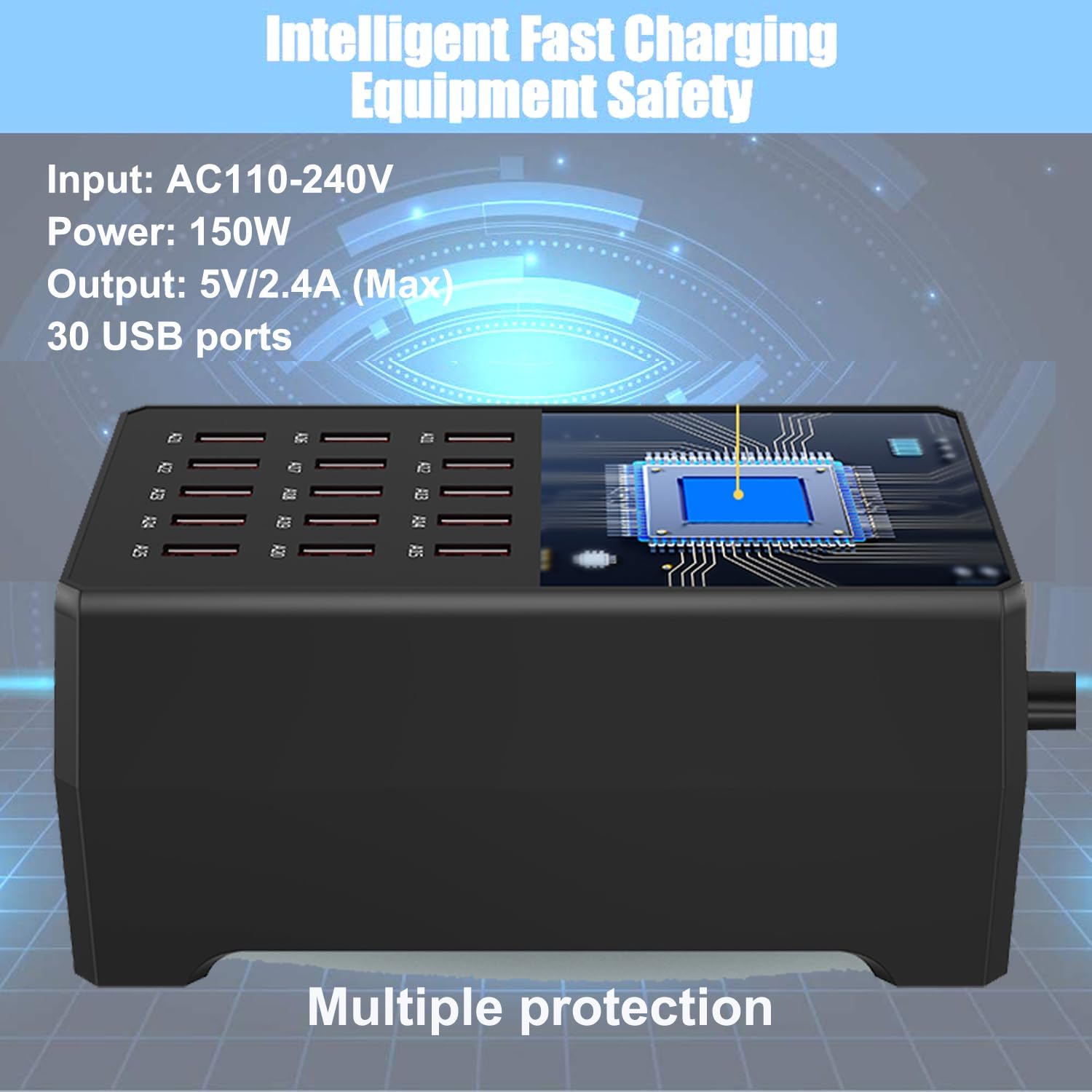 Estación de carga USB Balabaxer, 30 puertos 150W/30A, estación de carga USB multipuerto para smartphones, tabletas y otros dispositivos.