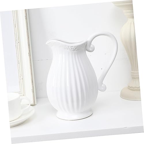 Miniatura 3 de Happyyami Jarrón de cerámica para decoración del hogar, estilo nórdico, jarrón decorativo de granja, jarrón rústico de metal, jarrón de flores para