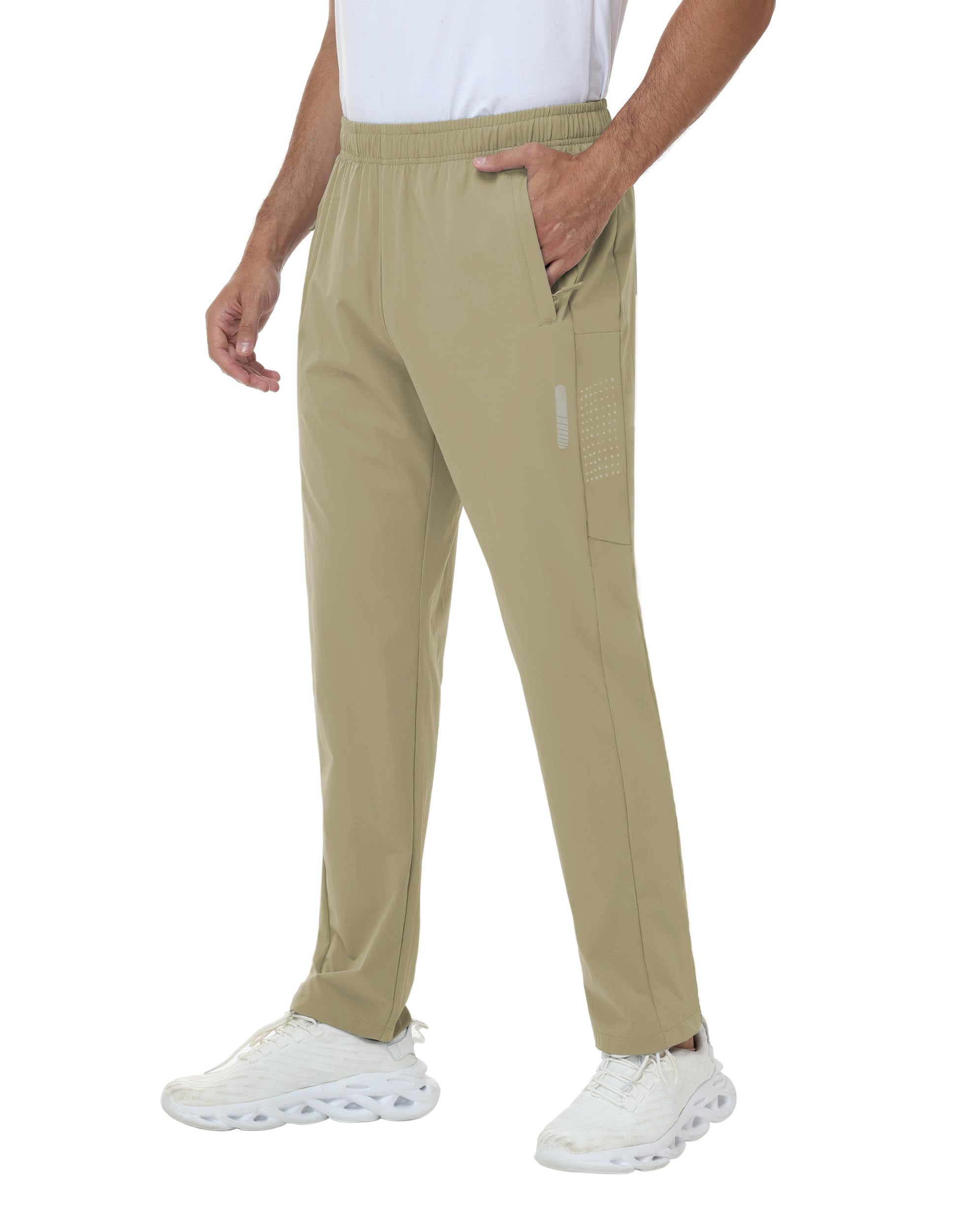 Rvinroo Men's Khaki Joggers Trousers Tracksuit Bottoms Gym Clothes Lightweight Stretch Golf Running Jogging Trousers 2XL