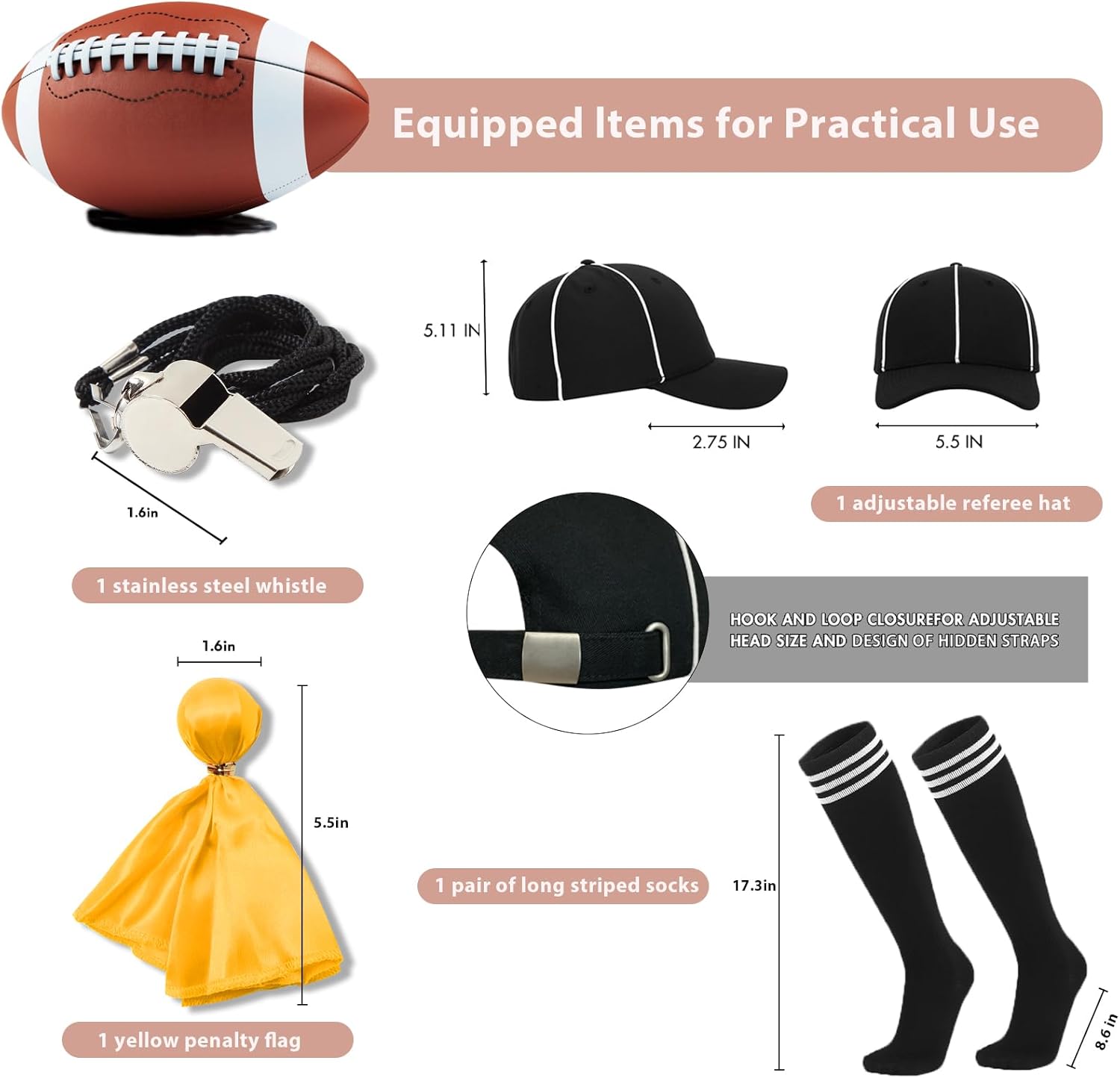 redgino 5 Pcs Women Referee Costume Set Sexy Long Zipper Ref Shirt Skirt Hat Socks Whistle Football Halloween Cosplay - Image 4