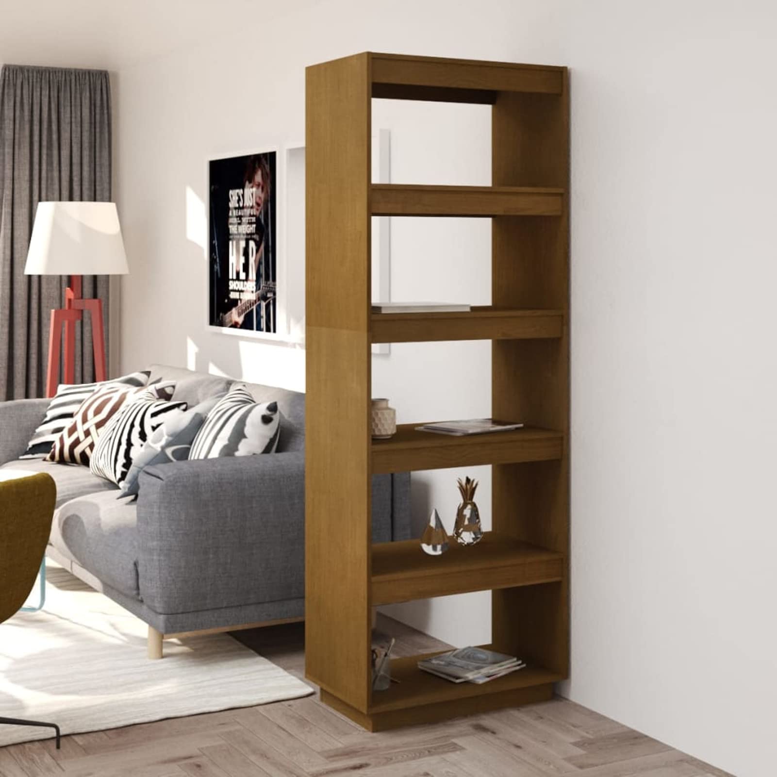 LAPOOH Estantería/Divisor de Espacio, Libreria Estanteria, Estanteria Libros, Estanteria Alta, Estanteria Escalera, Estanterias Habitacion Juvenil,s Madera Pino marrón 60x35x167 cm