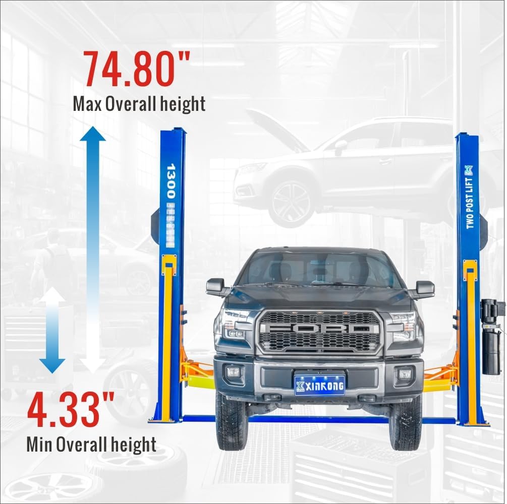 XK-1300 Two Post Car Lift 110V Auto Lift 3+3 Enhanced Lifting Arm Capacity 13000 Lbs Truck Hoist with 36 Months Parts Replacement