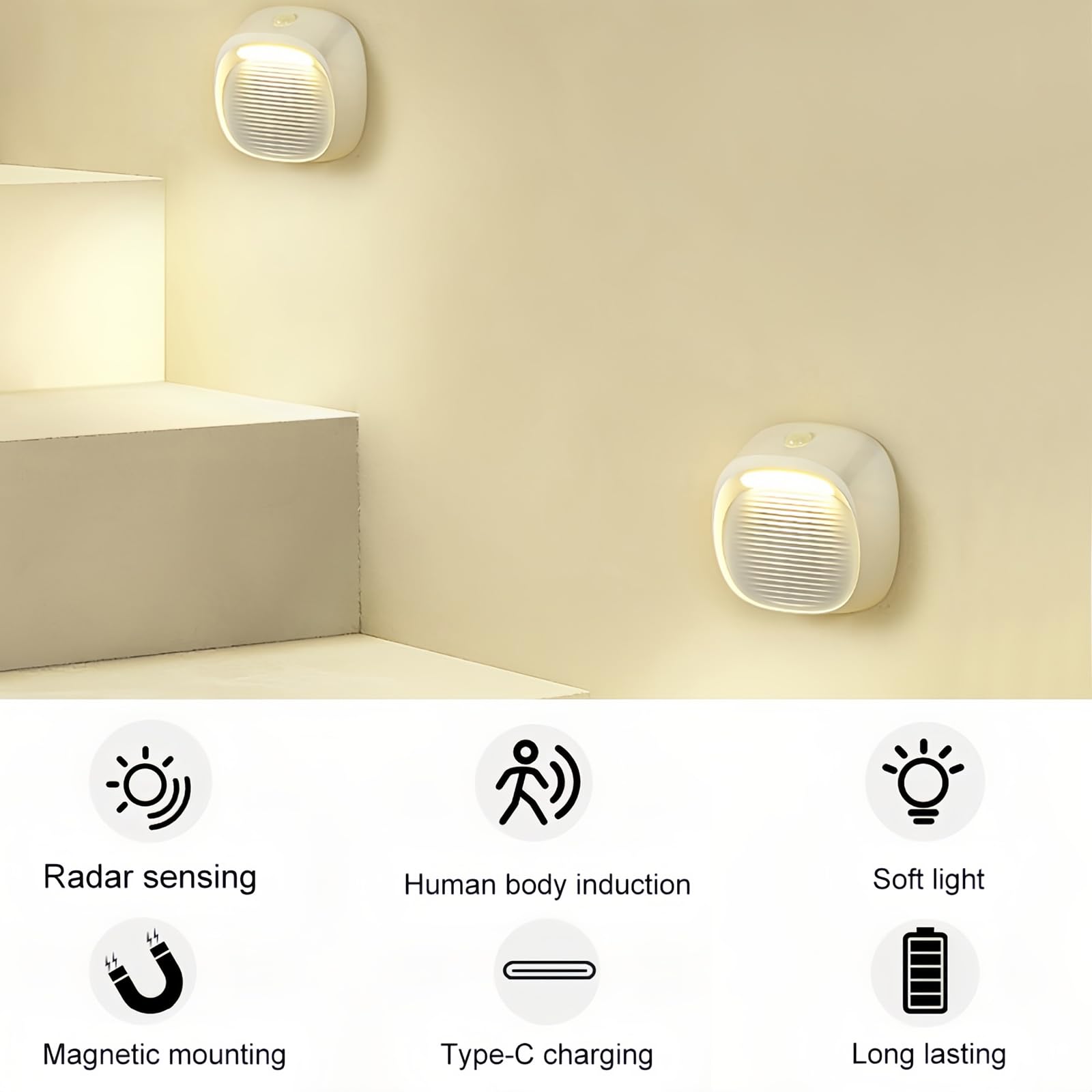 Lancoon Lampada Sensore Di Movimento 3 Pezzi, Luci Notturne Magnetiche Ricaricabili Con Collegamento, Morbide E Calde Per Corridoio, Camera, Scale